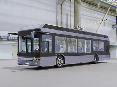 Modern Gray Black Bus Parked In Garage With Large Windows 3d model