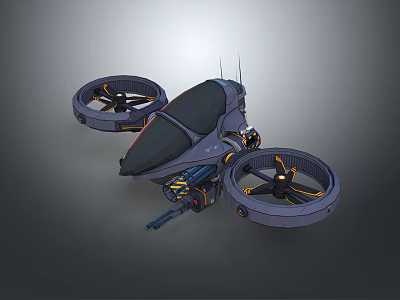 Advanced Futuristic Drone Design With Dual Propellers Dark Colored Body And Orange Accents 3d model