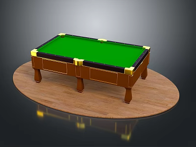 Billiard Table With Green Felt Surface Brown Frame Yellow Corner Cushions On Round Wooden Floor 3d model