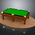 Billiard Table With Green Felt Surface Brown Frame Yellow Corner Cushions On Round Wooden Floor