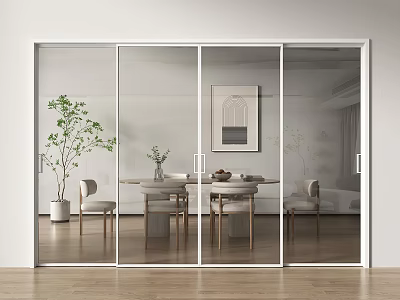 Modern glass sliding door four linkage sliding door kitchen sliding door study sliding door sliding door 3d model