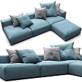 Blue Sectional Sofa With Soft Fabric And Multiple Decorative Pillows Modern Style 3d model