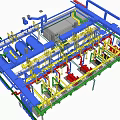 Industrial Equipment Facility Layout With Colorful Piping Systems And Components