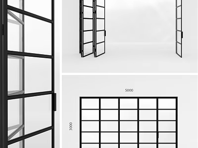 Modern Swing Door With Black Frame Glass Panel And Grid Design 3d model