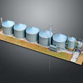 Industrial Metal Silos Agricultural Storage Facility With Grassy Area And Equipment