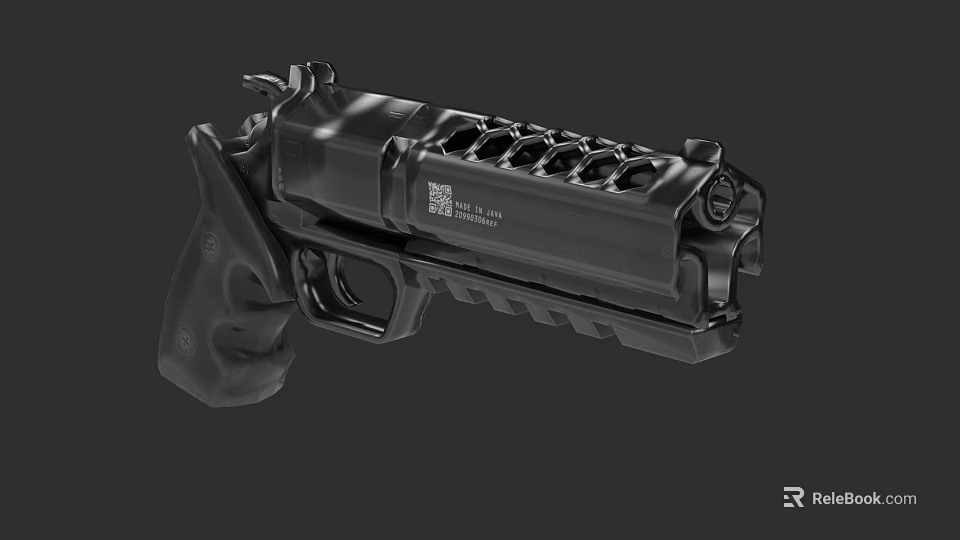 Black Tactical Handgun Featuring Multiple Barrel Holes And Ergonomic Grip 3d model