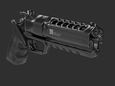 Black Tactical Handgun Featuring Multiple Barrel Holes And Ergonomic Grip 3d model