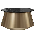Elegant Modern Round Coffee Table With Black Marble Top And Gold Metal Base