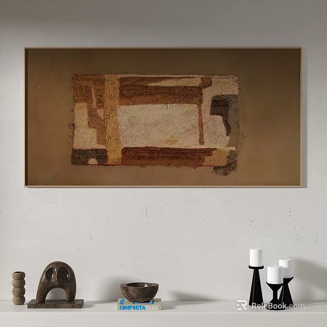Abstract Painting With Geometric Shapes In Neutral Brown Beige Gray Tones For Interior Wall Art Decor 3d model 