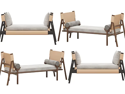 Modern Wooden Frame Footstool With Upholstered Cushion And Neutral Tone Design 3d model