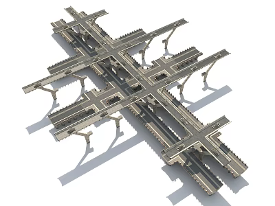 Multi Level Road Infrastructure with Complex Interchange and Multiple Directional Lanes 3d model
