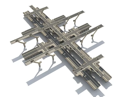 Multi Level Road Infrastructure with Complex Interchange and Multiple Directional Lanes 3d model