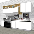 Modern White Kitchen Cabinets With Upper Storage Black Oven And Countertop 3d model