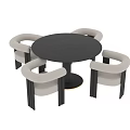 Modern Round Dining Table Set With Light Upholstered Chairs And Black Top