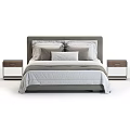 Modern Platform Bed With Grey Headboard White Linens And Wooden Nightstands