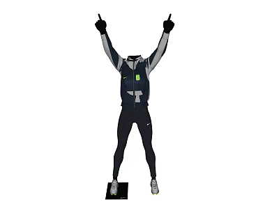 Sporty Model In Dynamic Pose With Raised Arms Pointing Fingers Wearing Sportswear Gloves And Sneakers 3d model