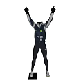 Sporty Model In Dynamic Pose With Raised Arms Pointing Fingers Wearing Sportswear Gloves And Sneakers