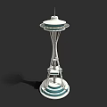 Iconic Modern Tower Structure With Observation Deck And Circular White Teal Base 3d model