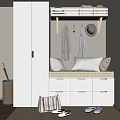 Modern White Shoe Cabinet With Drawers Hanging Space And Bench With Pillows