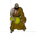 Bald Monk Game Movie Character With Brown Robe Red Beads And Yellow Gourd