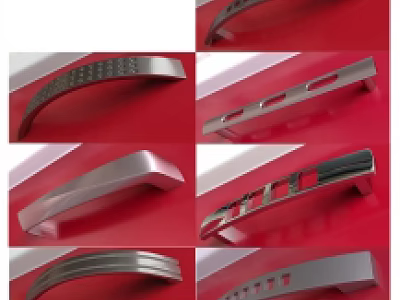 Metal Cabinet Handles With Various Designs And Styles On Red Background 3d model
