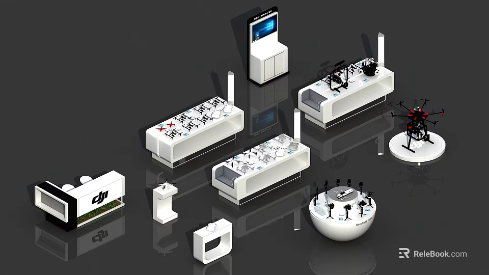 Modern Display Shelves With Sleek White Units And Multiple Exhibition Stands 3d model