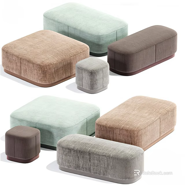 Modular Casual Sofa Set With Light Green Beige Brown Seats And Various Sizes Ottomans 3d model 