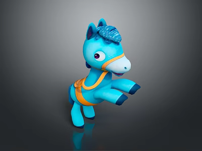 Blue Reptile Stuffed Toy With Yellow Saddle And Raised Front Legs On Gray Background 3d model