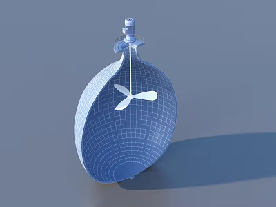 Blue Mesh 3D Object With White Propeller And Curved Structure Design 3d model