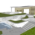 Modern Pergola Design With Lush Green Grass Steps And Pool In Outdoor Space