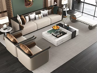 New Chinese Style Living Room Sofa Coffee Table Combination 3d model