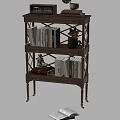 Classic Wooden Bookcase With Carved Shelves Drawers Books Decorative Statue And Golden Legs