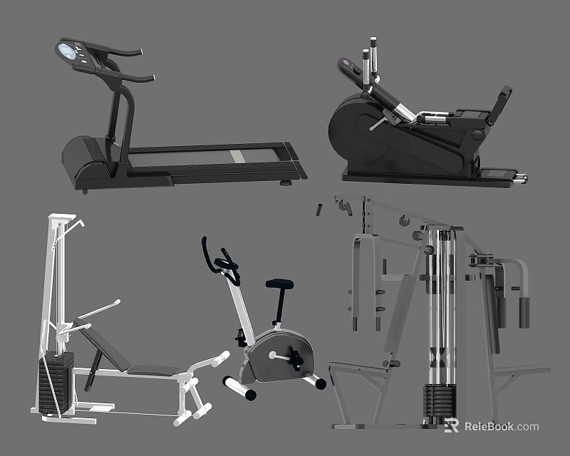 Essential Home Gym Sports Equipment Including Treadmill Exercise Bike And Weight Machine 3d model 