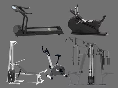 Essential Home Gym Sports Equipment Including Treadmill Exercise Bike And Weight Machine 3d model