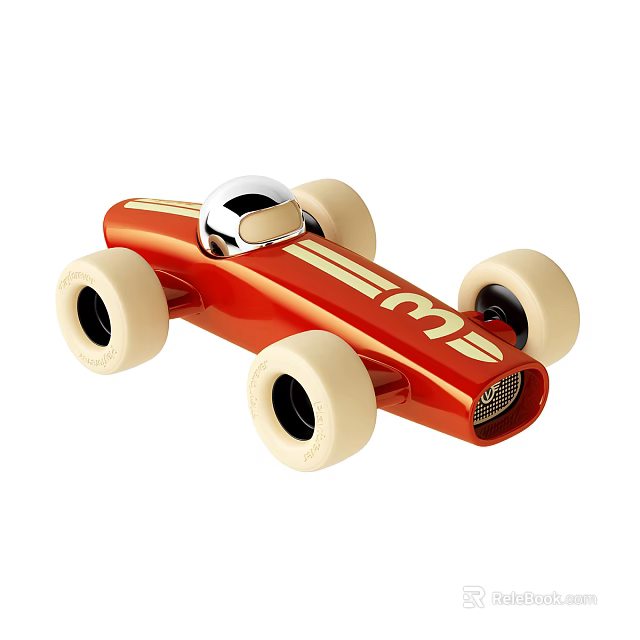 Red Electric Toy Racing Car With White Stripes Silver Cockpit And White Wheels Design 3d model 