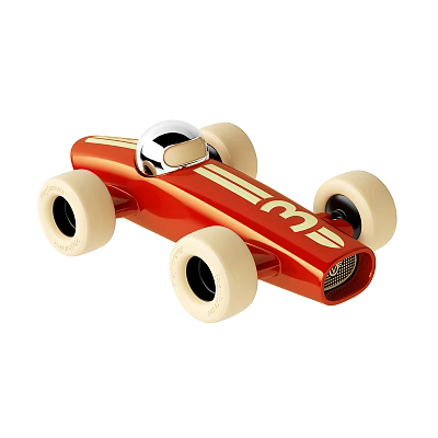 Red Electric Toy Racing Car With White Stripes Silver Cockpit And White Wheels Design 3d model