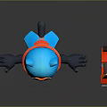 Blue Cat Ears Game Character In Armor With Red Eyes Cape And Red Yellow Device