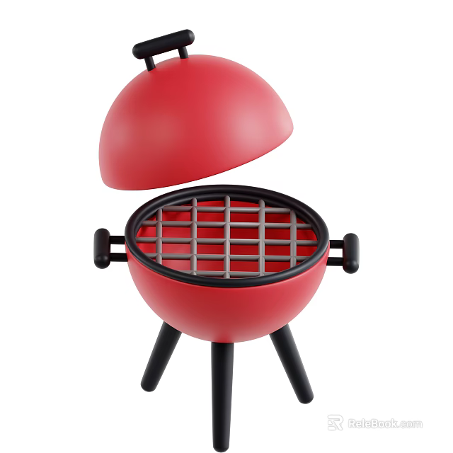 Red Cabinet With Open Door And Black Legs Featuring Grid Inside Design 3d model