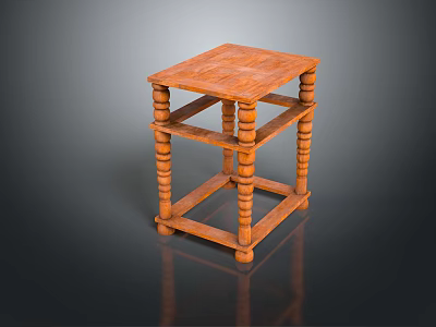 Brown Wooden Side Table Featuring Multi Tier Design And Carved Cylindrical Legs 3d model