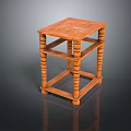 Brown Wooden Side Table Featuring Multi Tier Design And Carved Cylindrical Legs