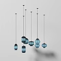 Modern Blue Lantern Shaped Pendant Lights Hanging From Ceiling In Multiple Arrangement 3d model