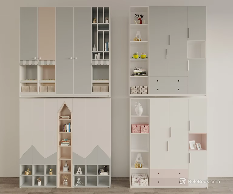 Modern Display Shelves Design With Various Compartments Drawers And Decorative Storage 3d model 