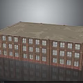 Red Brick Multi Story Building Structure with Regular Windows and Weathered Roof Surface 3d model