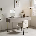 Modern Dressing Table With Gold Metal Legs Round Mirror White Chair And Potted Plant