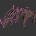Rustic Wooden Architectural Structure With Staircase Platform Railings And Support Beams 3d model