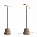 Modern Circular Shade Floor Lamp With Slim Pole And Stone Cone Base 3d model