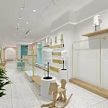 Bright Clothing Store Interior With Mannequins Wooden Shelves Green Plant And Rocking Horse