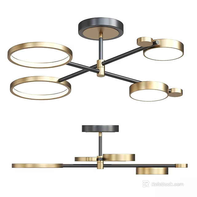 Modern Chandelier Design With Circular Rings And Gold Black Metal Frame 3d model 