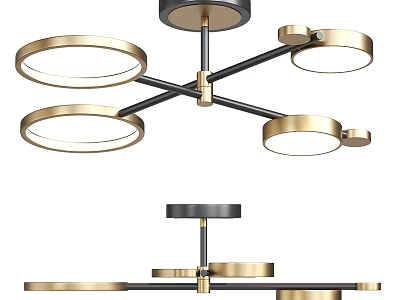 Modern Chandelier Design With Circular Rings And Gold Black Metal Frame 3d model