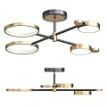 Modern Chandelier Design With Circular Rings And Gold Black Metal Frame